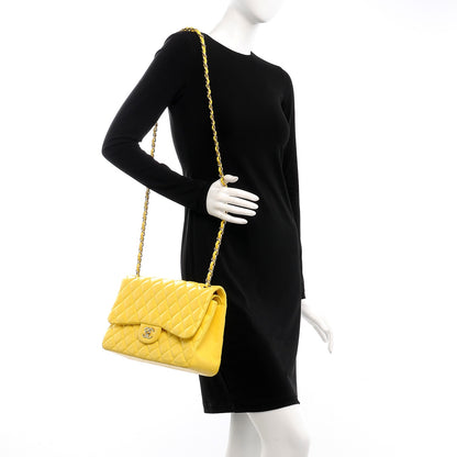 Chanel Lambskin Quilted Jumbo Double Flap Yellow 2 of 9