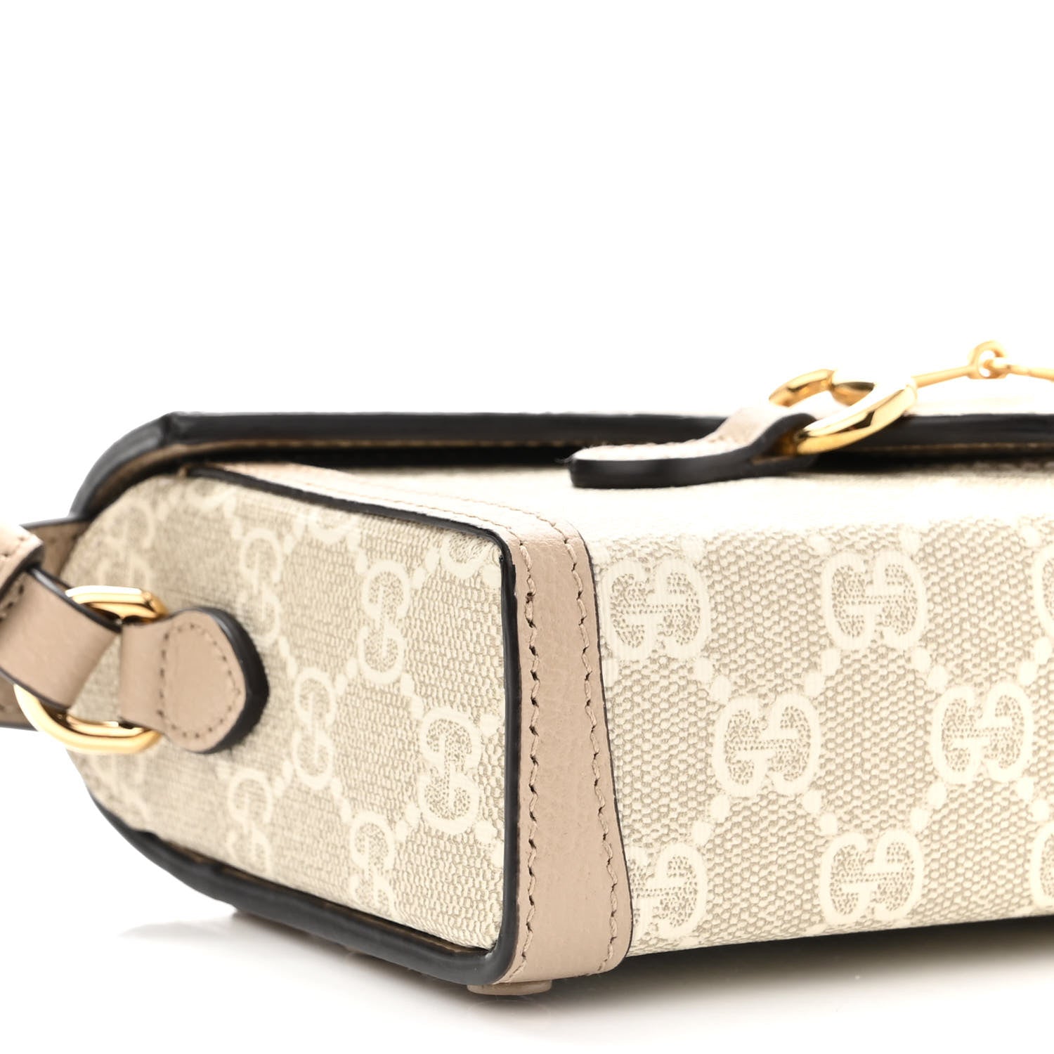 Gucci GG Supreme Monogram Textured Dollar Calfskin Mini Horsebit 1955 Shoulder Bag Beige Mystic White Oatmeal 9 of 10
