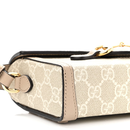 Gucci GG Supreme Monogram Textured Dollar Calfskin Mini Horsebit 1955 Shoulder Bag Beige Mystic White Oatmeal 9 of 10