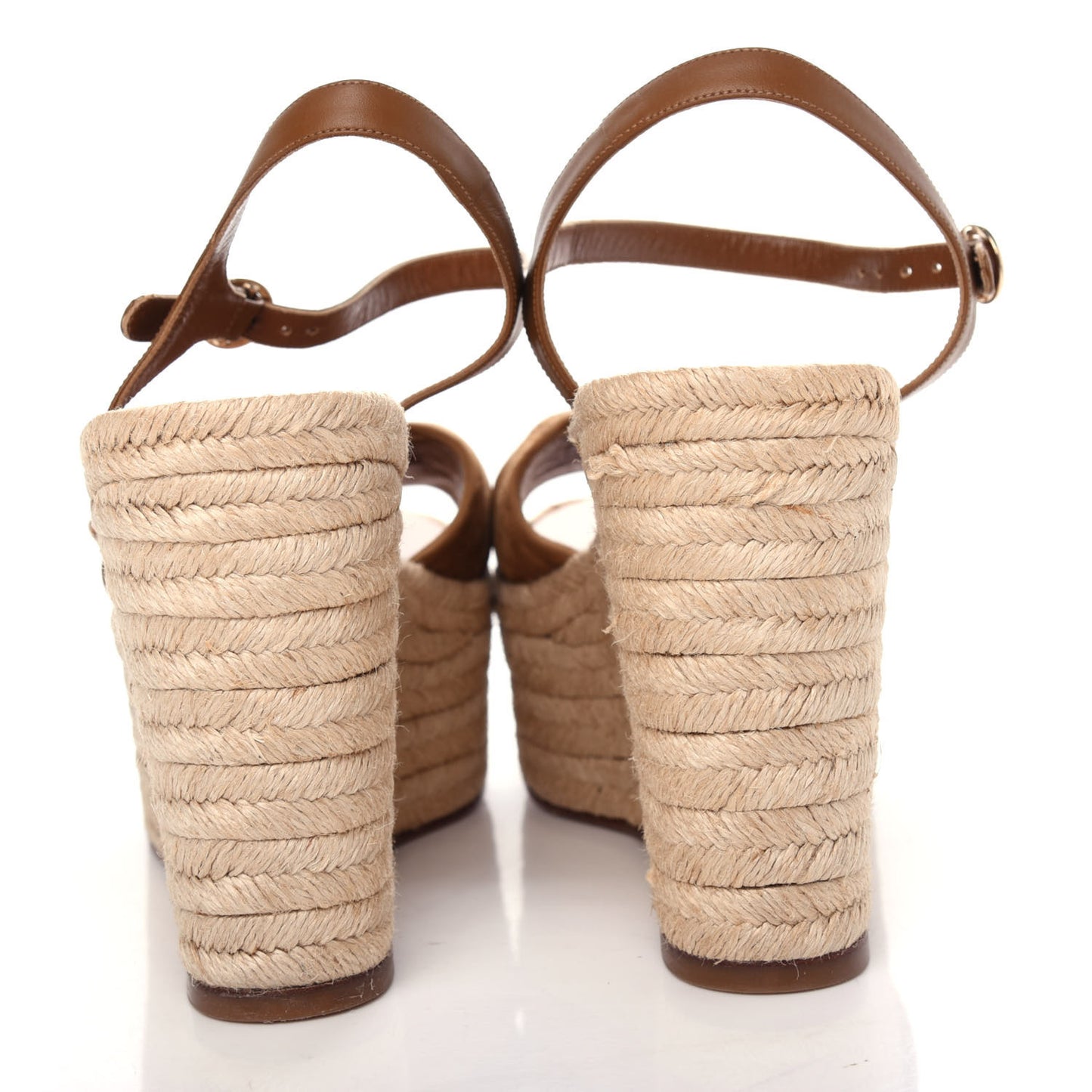 Suede Calfskin Tropical Bow Espadrille Platform Wedge Sandals 42 Brown