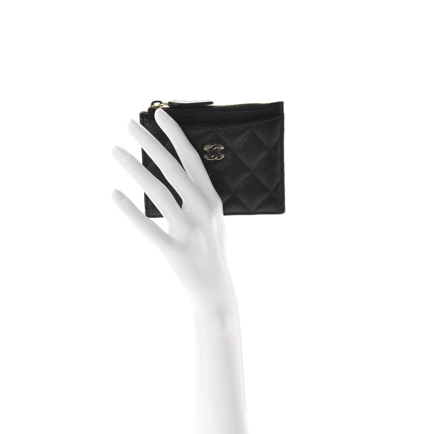 Caviar Quilted CC Zip Card Holder Black