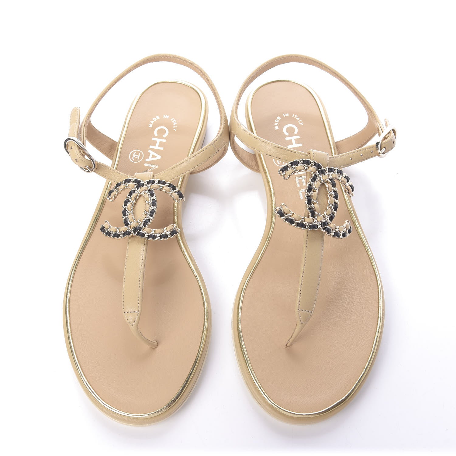 Chanel Lambskin CC Chain Thong Sandals 36 Beige 2 of 10