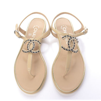 Chanel Lambskin CC Chain Thong Sandals 36 Beige 2 of 10