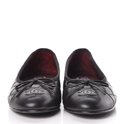 Chanel Aged Calfskin Quilted CC Cap Toe Ballerina Flats 36.5 Black 2 of 14