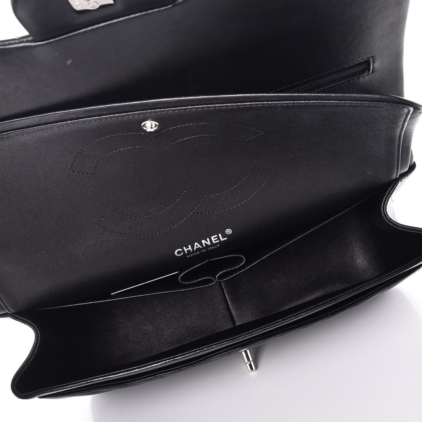 Lambskin Chevron Quilted Jumbo Double Flap Black