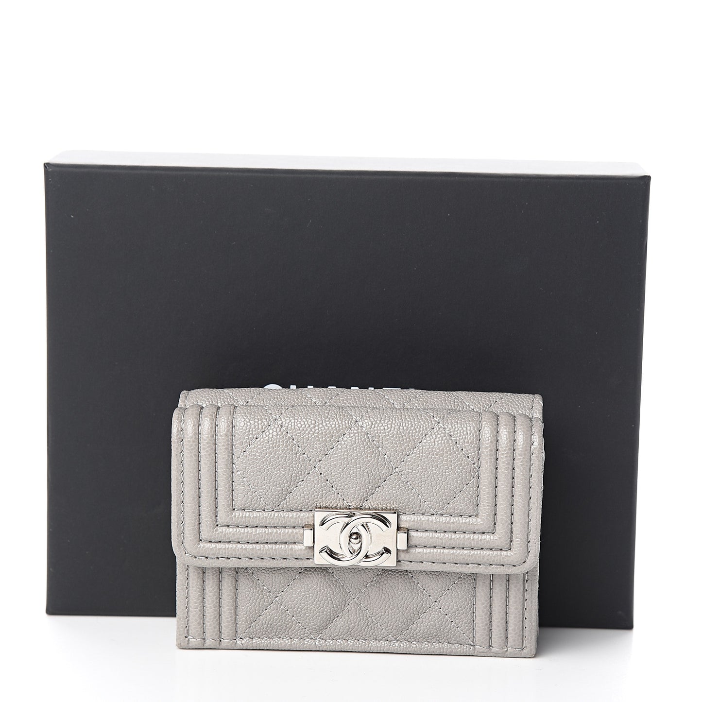 Iridescent Caviar Quilted Small Boy Flap Wallet Grey