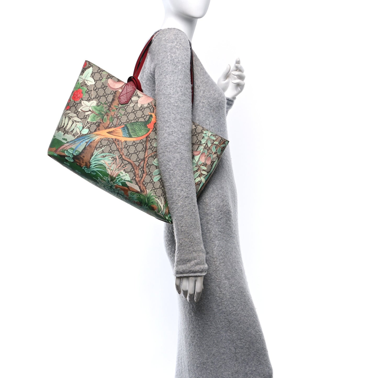 GG Supreme Monogram Tian Medium Shopping Tote Beige Multicolor Red