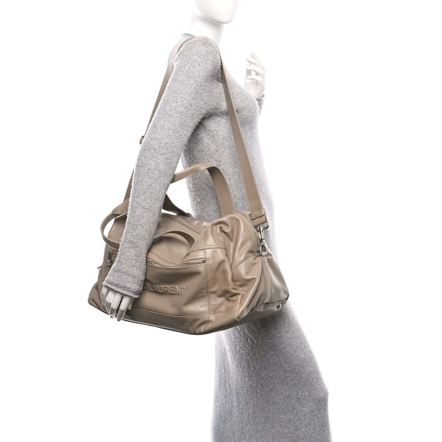 Lambskin Embossed Logo Holdall Bag Beige
