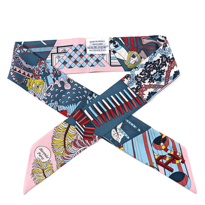 Hermes Silk De l'Ombrelle Aux Duels Twilly Bleu Moyen Rose Pale 1 of 3
