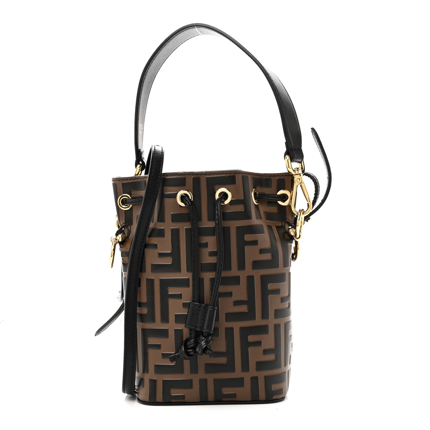 Fendi Vitello Liberty F is Fendi Bi-Color FF 1974 Embossed Mini Mon Tresor Bucket Bag Maya Black 1 of 10