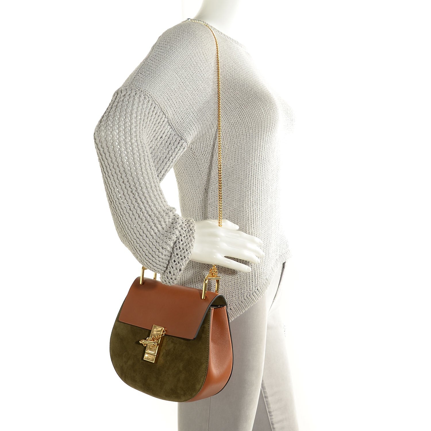 Chloe Suede Smooth Calfskin Drew Shoulder Bag Caramel 2 of 8