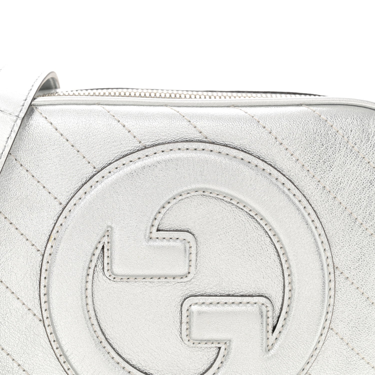 Gucci Metallic Sakai Be Green Calfskin Diagonal Stitched Small Blondie Shoulder Bag Silver 8 of 10