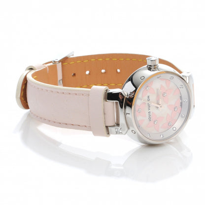 Louis Vuitton Stainless Steel Douceur Diamond Mother of Pearl 28mm Tambour Lovely Quartz Watch Pink 5 of 8