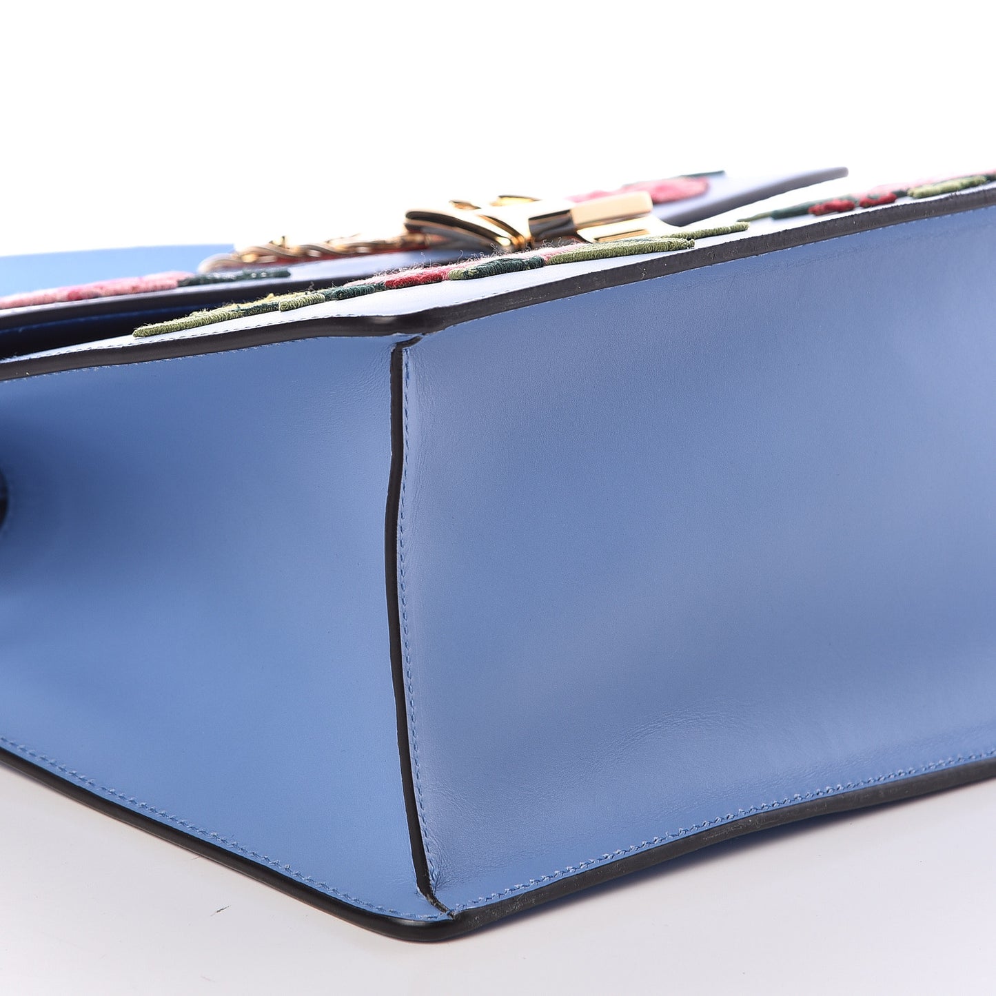 Calfskin Embroidered Medium Sylvie Top Handle Bag Clear Sky Blue