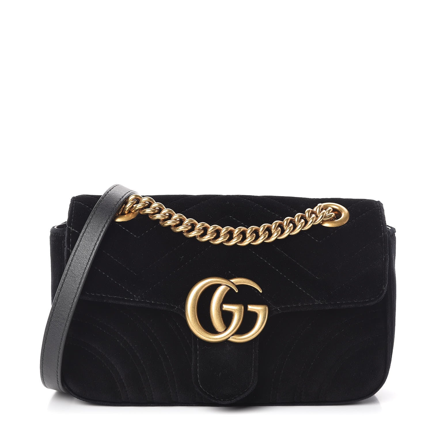 Gucci Velvet Matelasse Mini GG Marmont Shoulder Bag Black 1 of 13