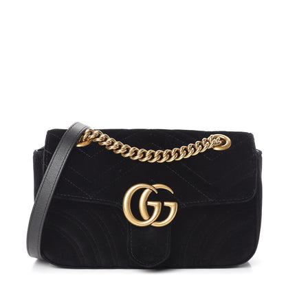 Gucci Velvet Matelasse Mini GG Marmont Shoulder Bag Black 1 of 13