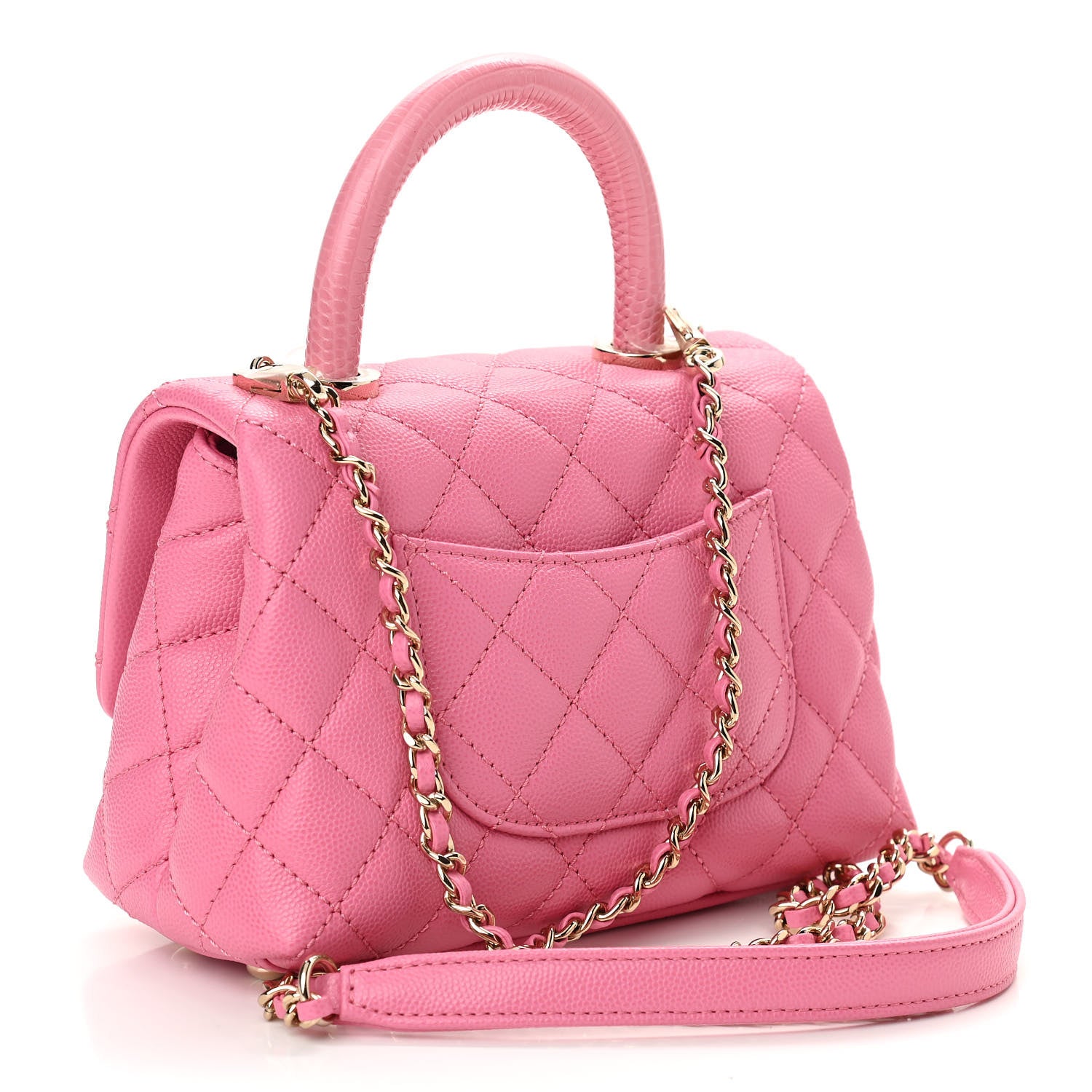 Chanel Caviar Quilted Lizard Embossed Extra Mini Coco Handle Flap Pink 3 of 10