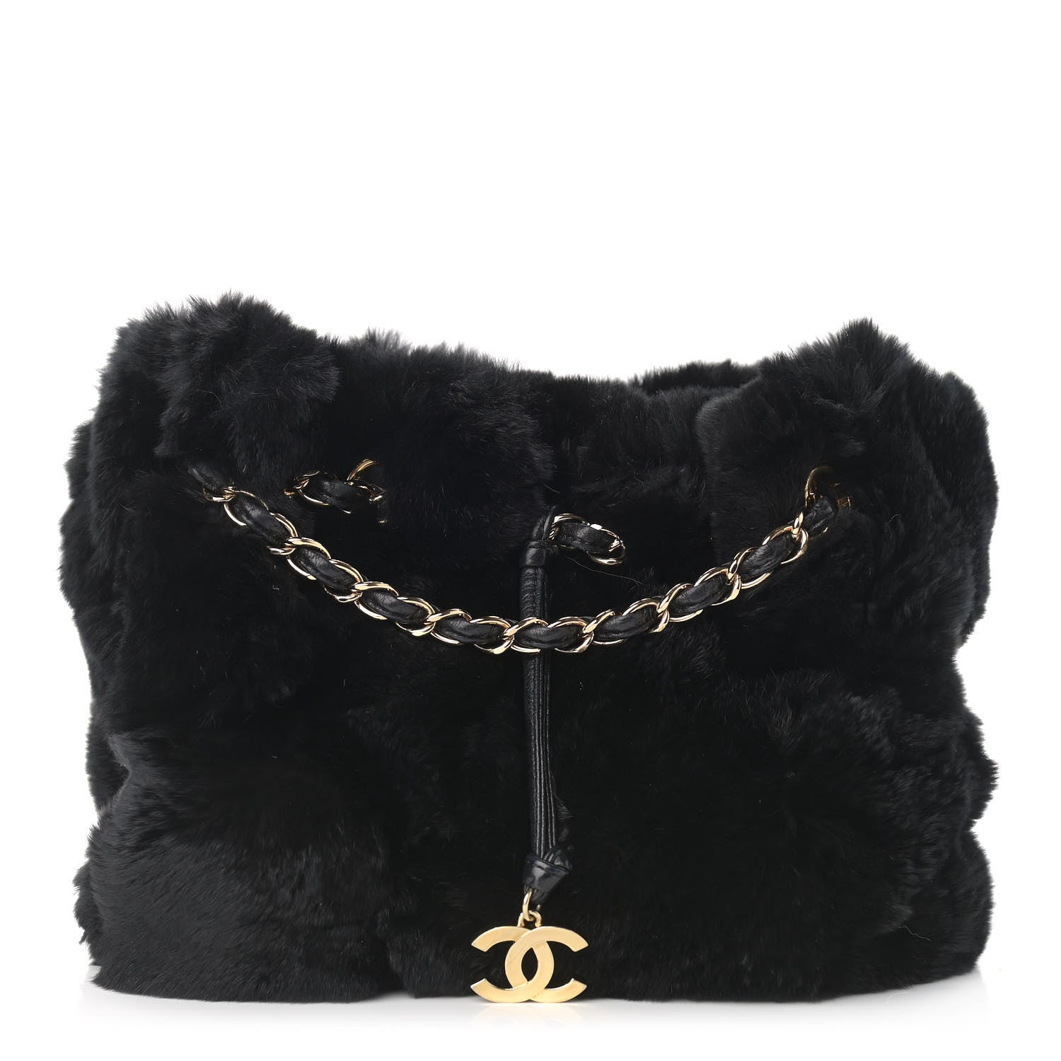 Chanel Rabbit Fur Reversible Drawstring Bag Black 1 of 16