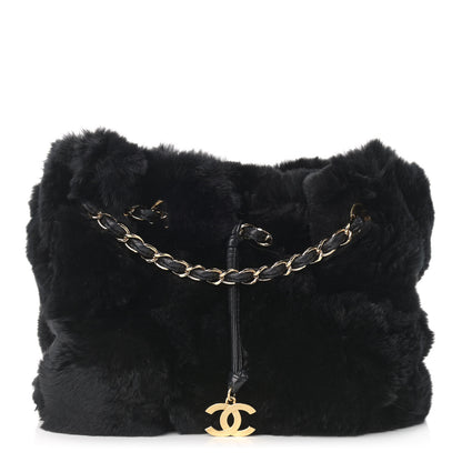 Chanel Rabbit Fur Reversible Drawstring Bag Black 1 of 16