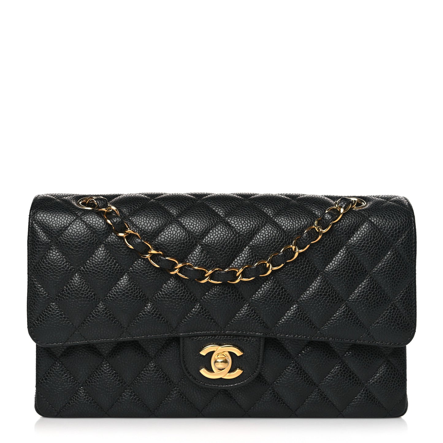 Caviar Quilted Medium Double Flap Black