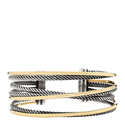 David Yurman Sterling Silver 18K Yellow Gold 21mm Four Row Crossover Cuff Bracelet 1 of 4