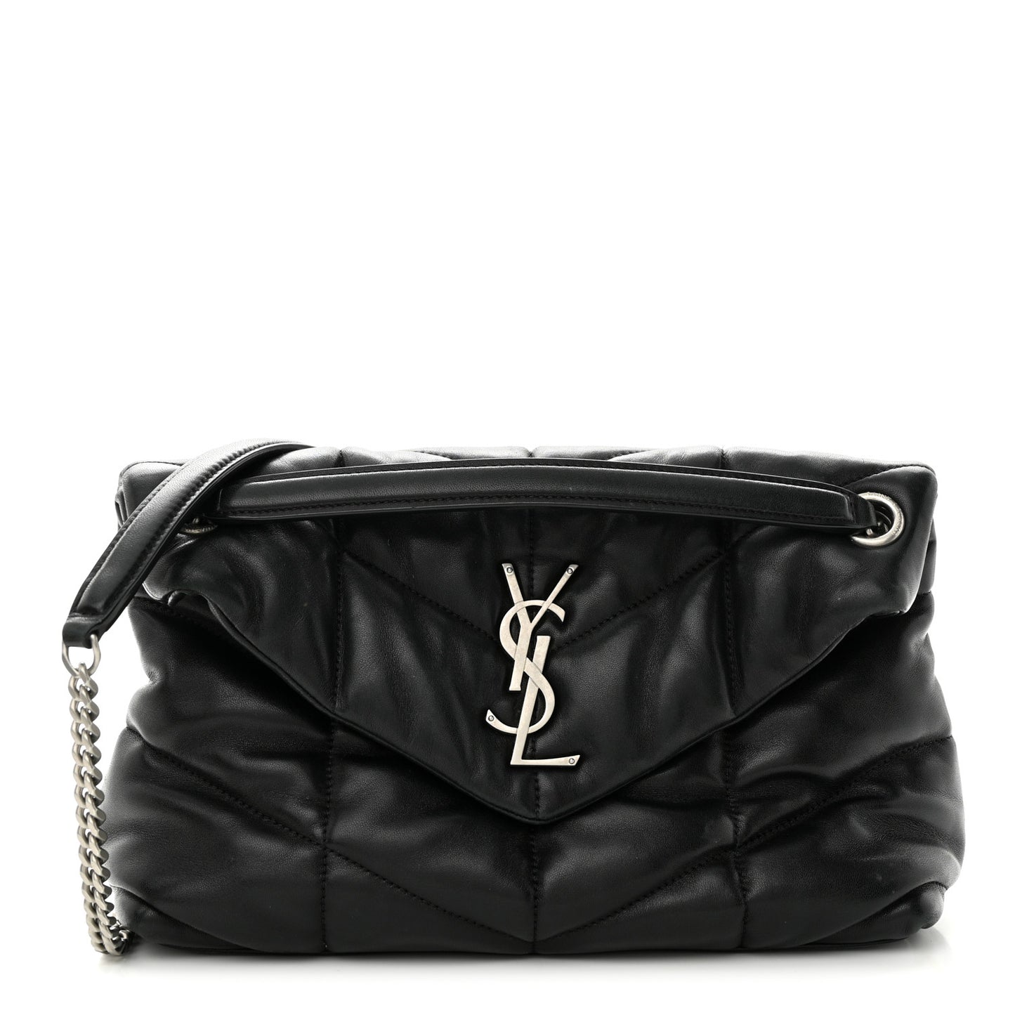 Lambskin Quilted Small Loulou Puffer Monogram Chain Satchel Black