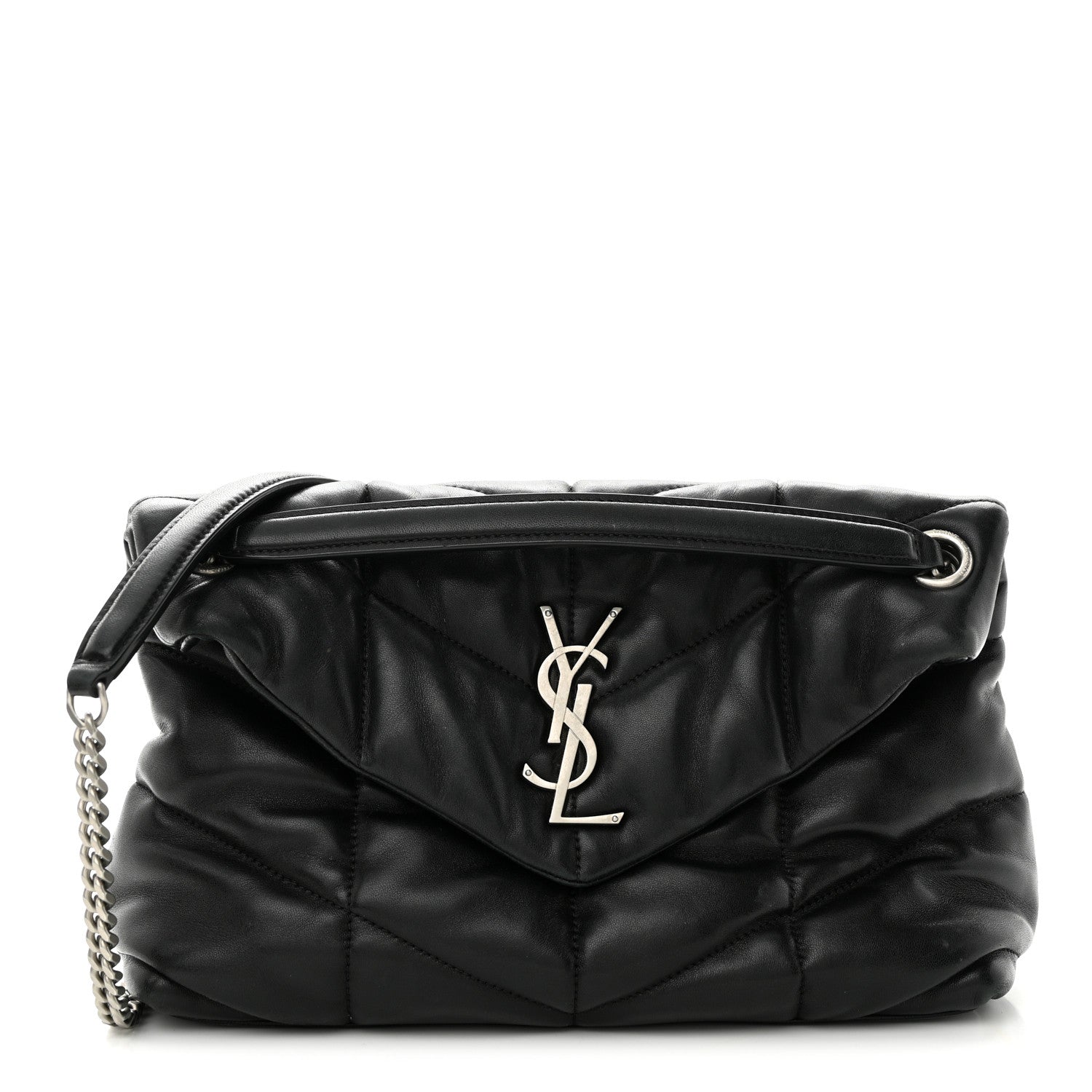 Saint Laurent Lambskin Quilted Small Loulou Puffer Monogram Chain Satchel Black 1 of 11