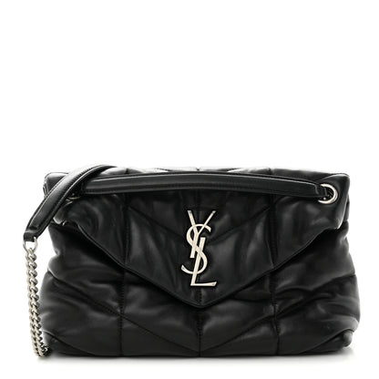 Saint Laurent Lambskin Quilted Small Loulou Puffer Monogram Chain Satchel Black 1 of 11