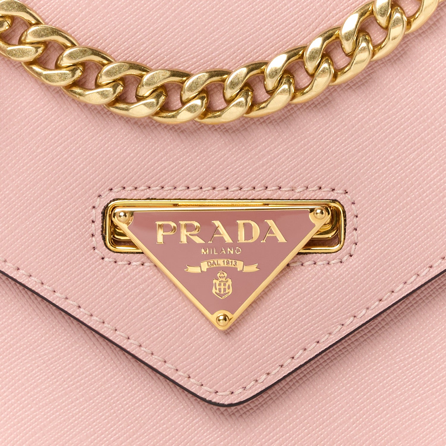 Prada Saffiano Soft Calfskin Metal Triangle Logo Envelope Chain Shoulder Bag Orchidea 8 of 10