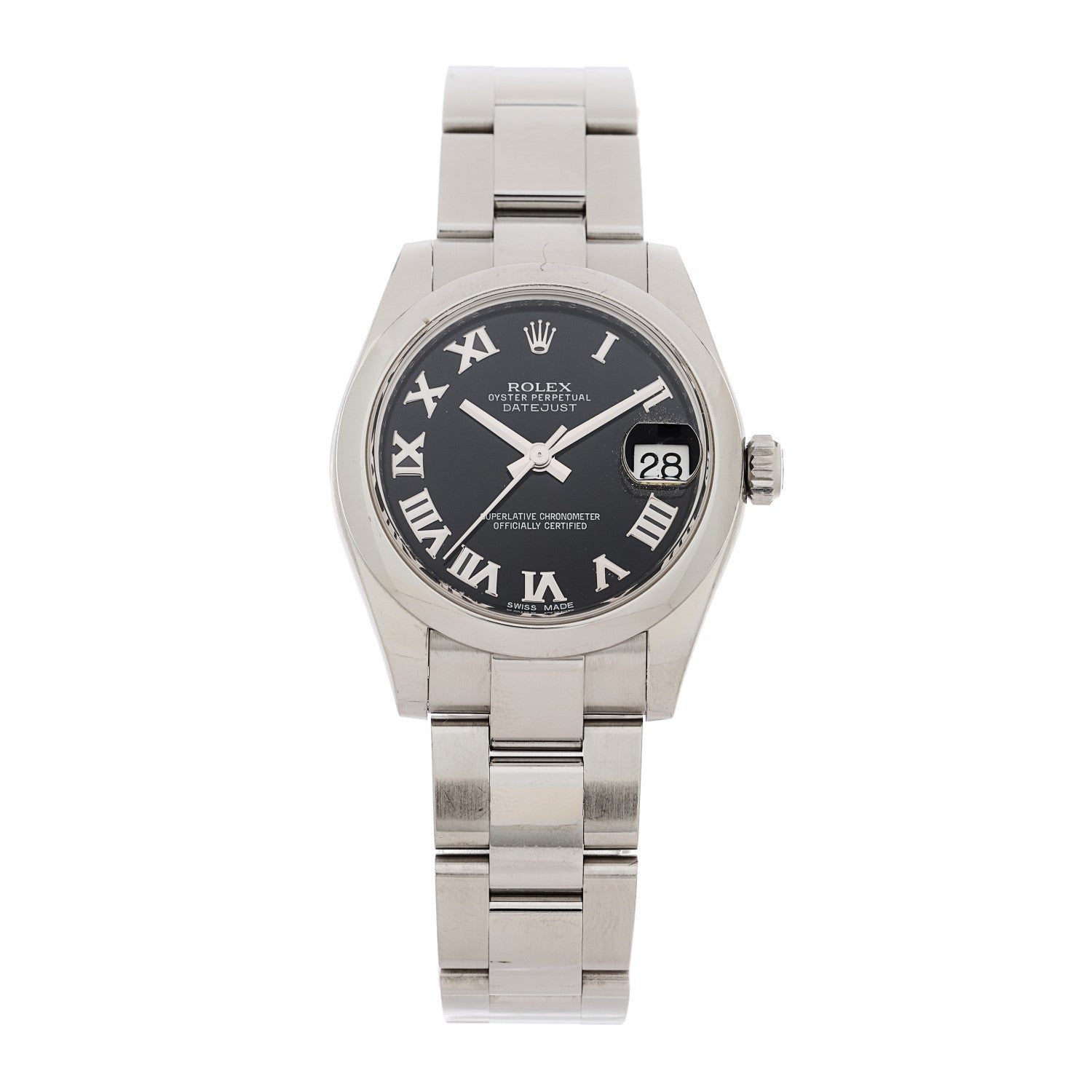 Rolex Stainless Steel 31mm Oyster Perpetual Datejust Watch Black Roman 178240 1 of 5