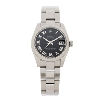 Rolex Stainless Steel 31mm Oyster Perpetual Datejust Watch Black Roman 178240 1 of 5