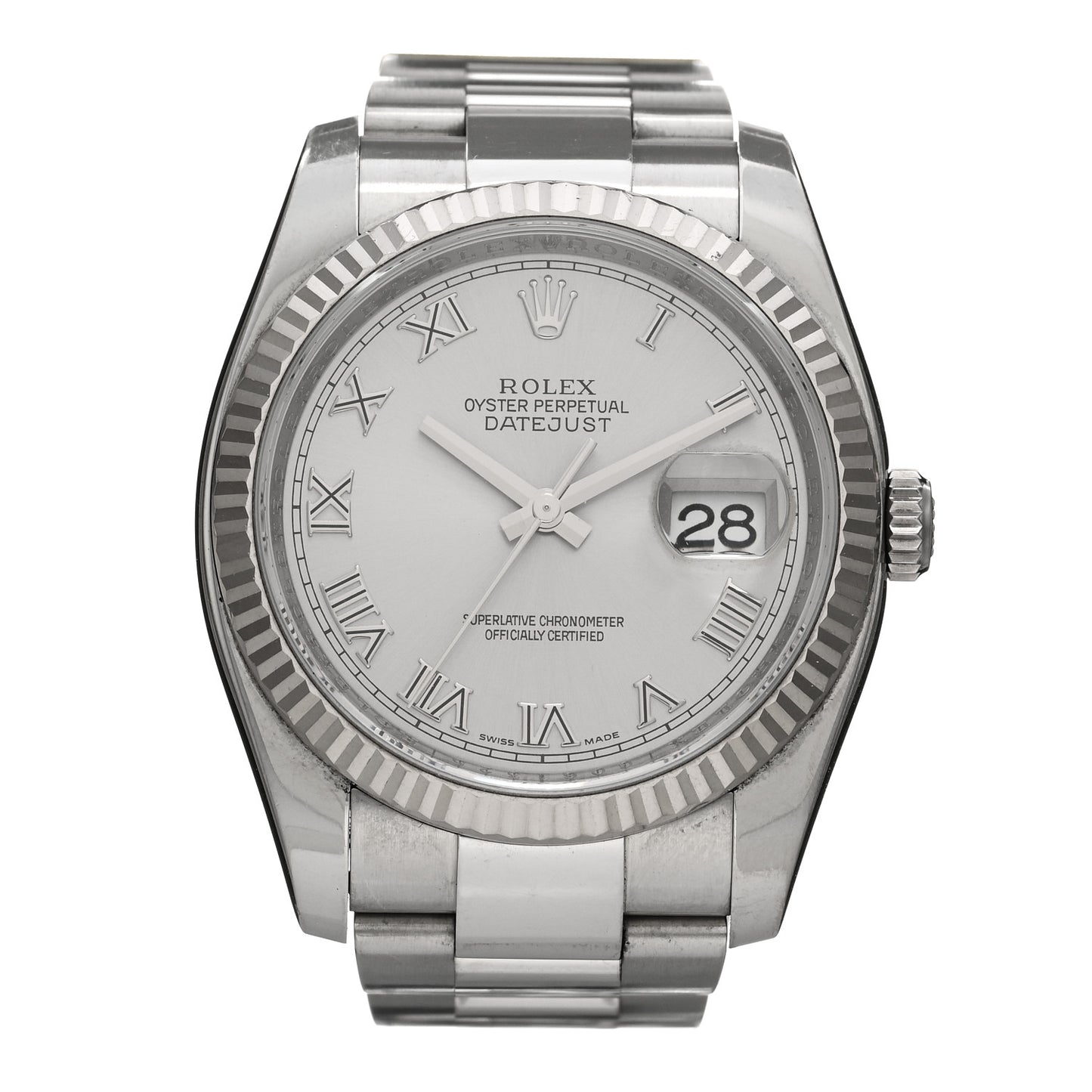 Stainless Steel 18K White Gold 36mm Oyster Perpetual Datejust Watch Silver Roman 116234