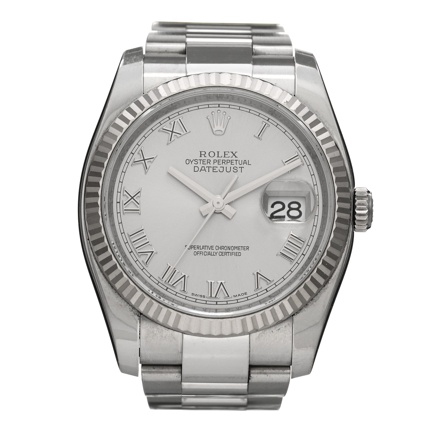 Rolex Stainless Steel 18K White Gold 36mm Oyster Perpetual Datejust Watch Silver Roman 116234 1 of 5