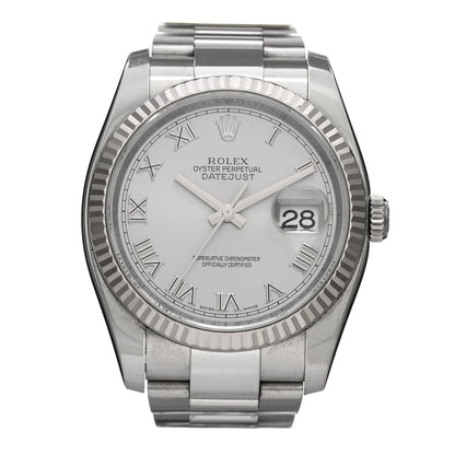 Rolex Stainless Steel 18K White Gold 36mm Oyster Perpetual Datejust Watch Silver Roman 116234 1 of 5