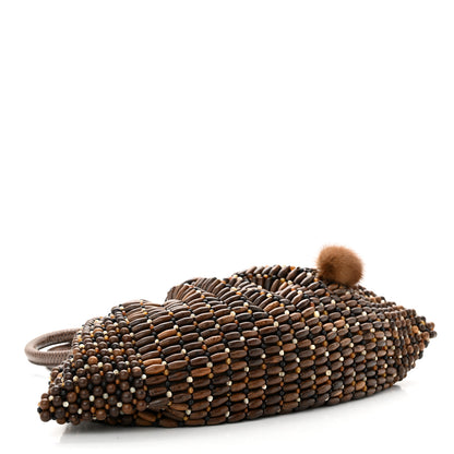 Salvatore Ferragamo Wood Beaded Lizard Mink Gancini Satchel Brown 4 of 10
