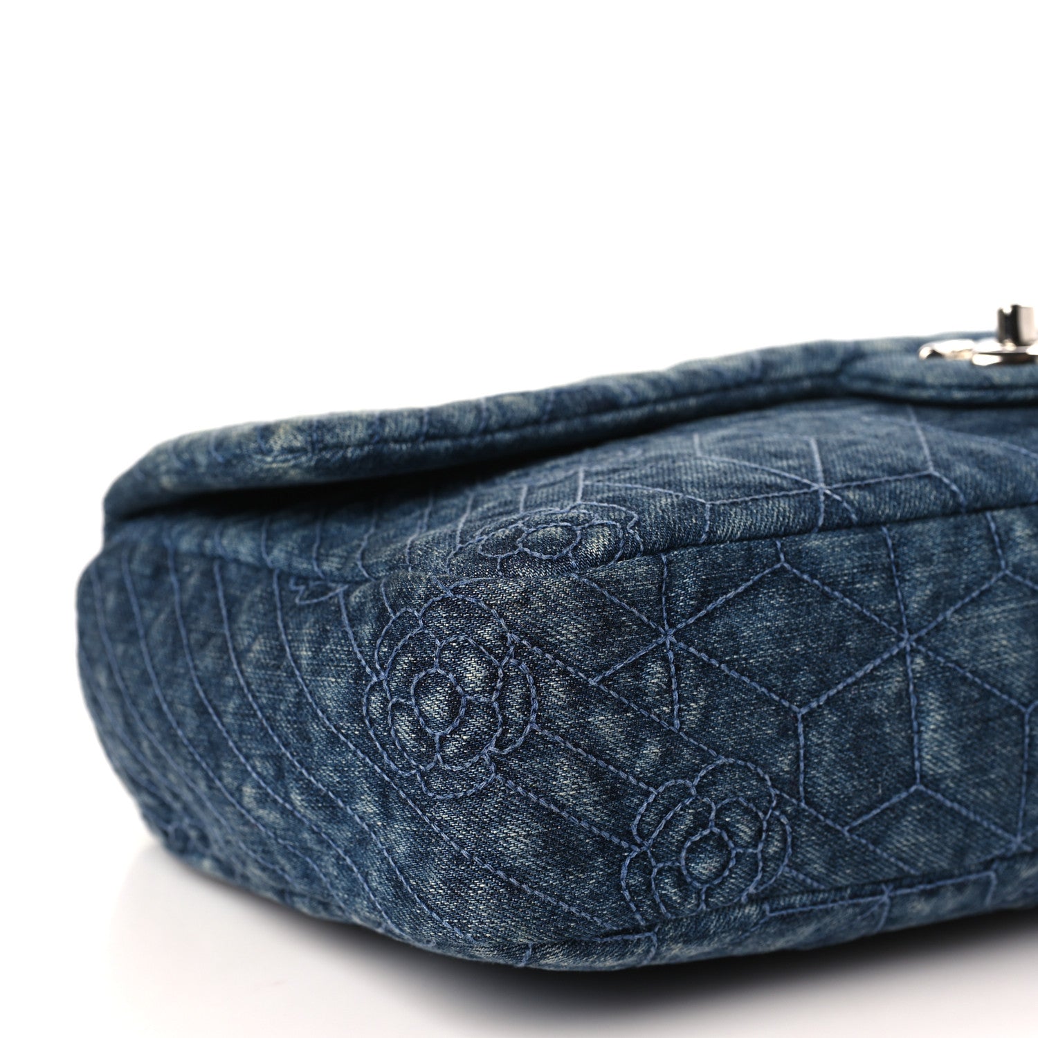 Chanel Denim Camellia Embroidered Large Flap Blue 8 of 9