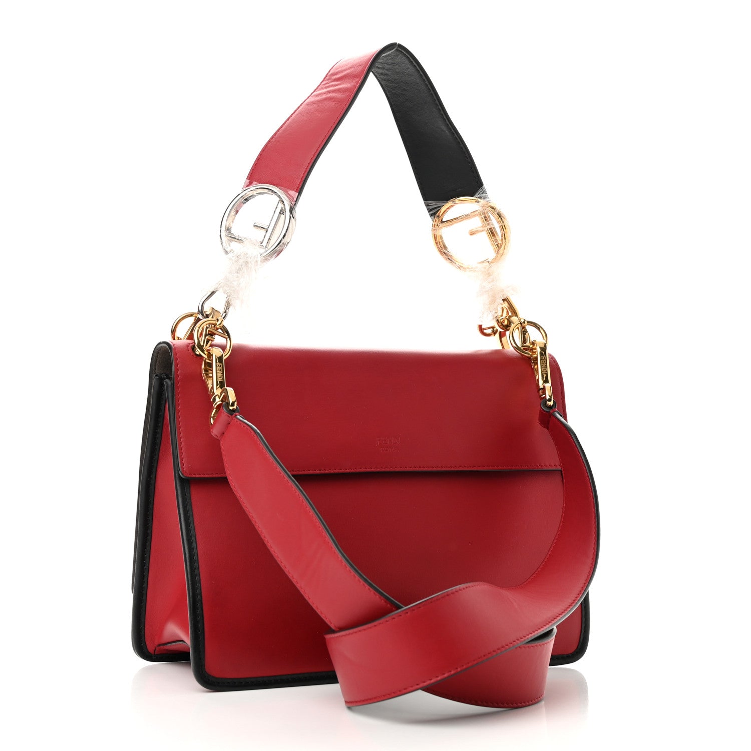 Fendi Vitello Century F is Fendi Bi-Color FF 1974 Embossed Kan I Shoulder Bag Fragola Maya Black 3 of 13