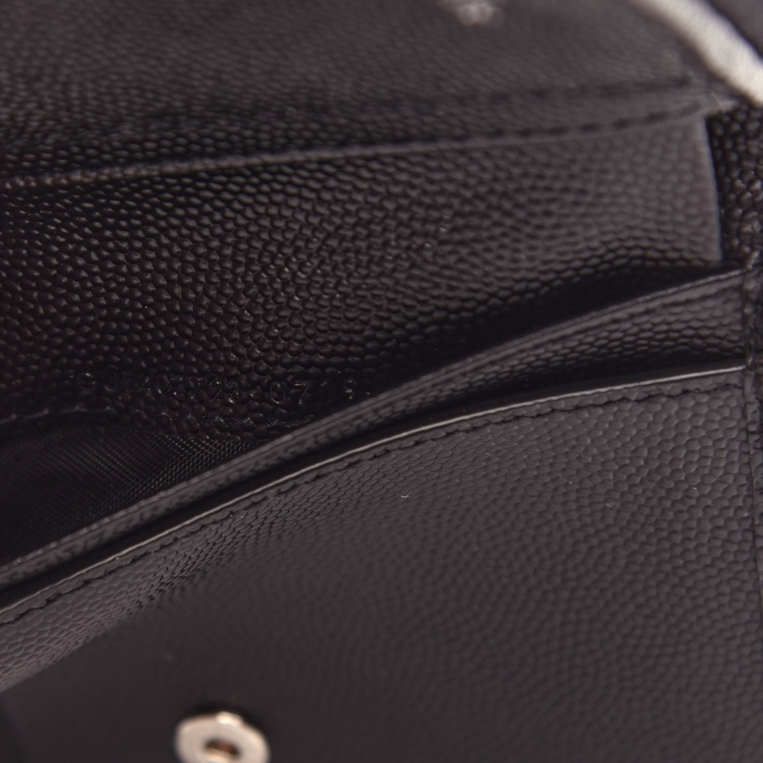 Saint Laurent Grain De Poudre Matelasse Chevron Monogram Compact Zip Around Wallet Black 8 of 9