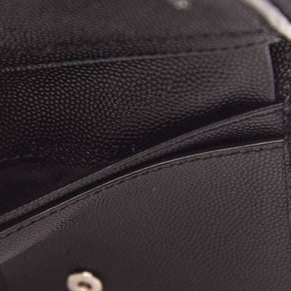 Saint Laurent Grain De Poudre Matelasse Chevron Monogram Compact Zip Around Wallet Black 8 of 9