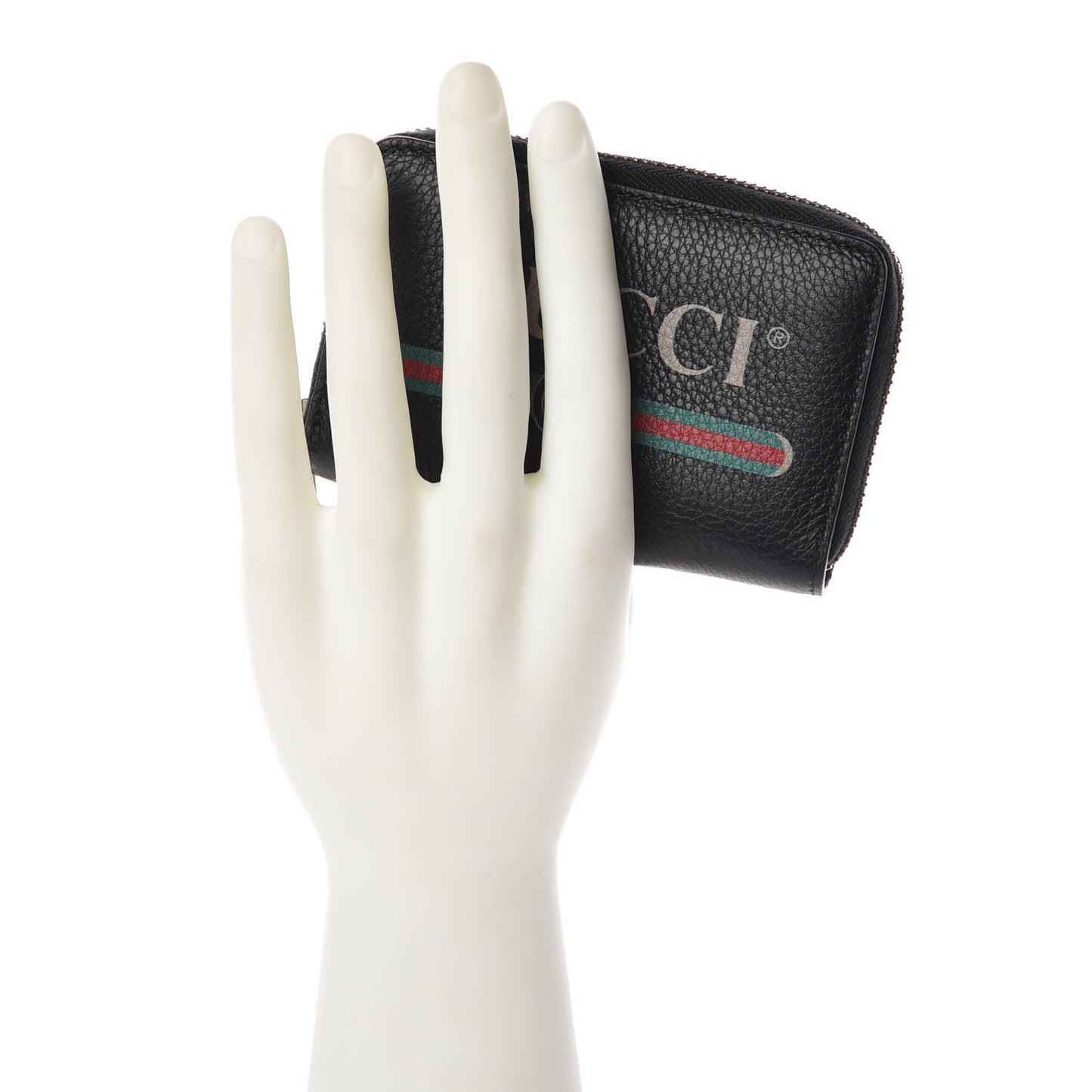 Calfskin Logo Zip Around Card Case Black