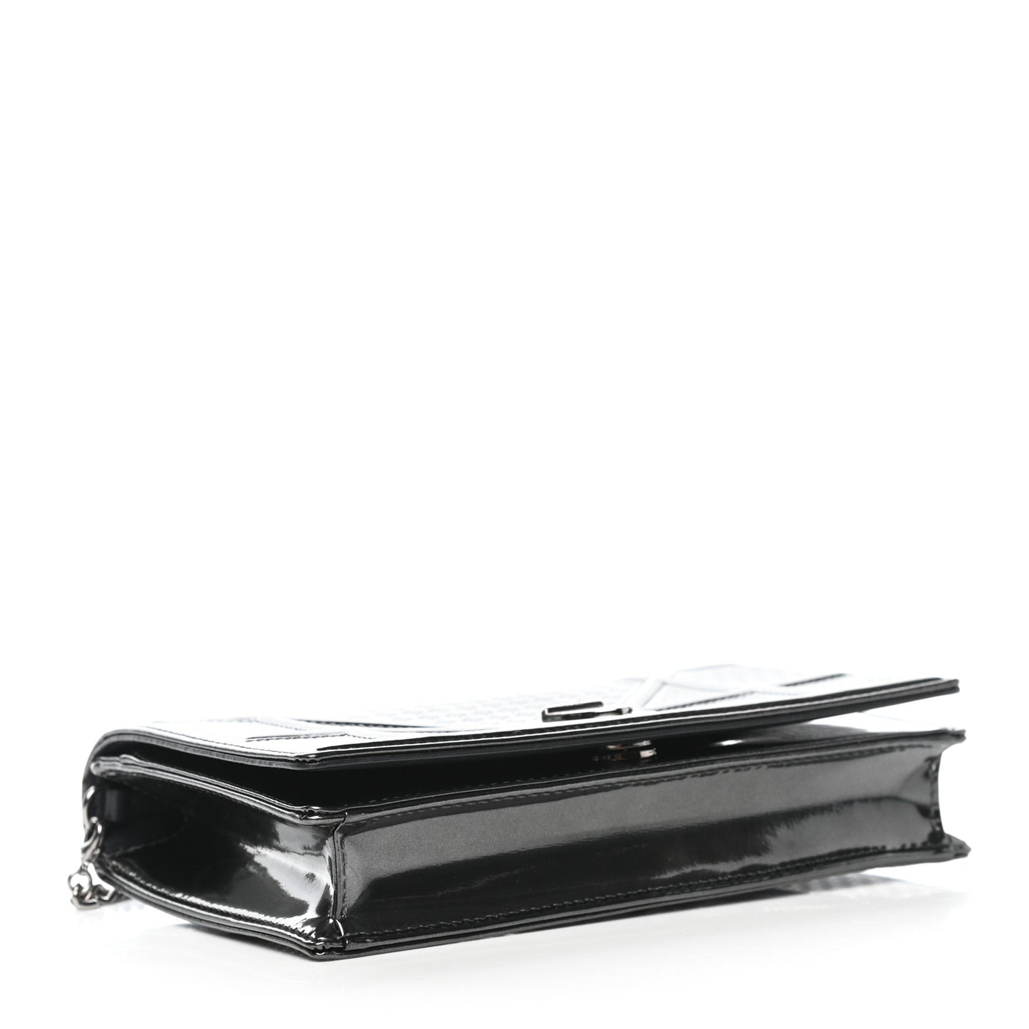 Metallic Patent Micro-Cannage Diorama Wallet on Chain Pouch Onyx Black