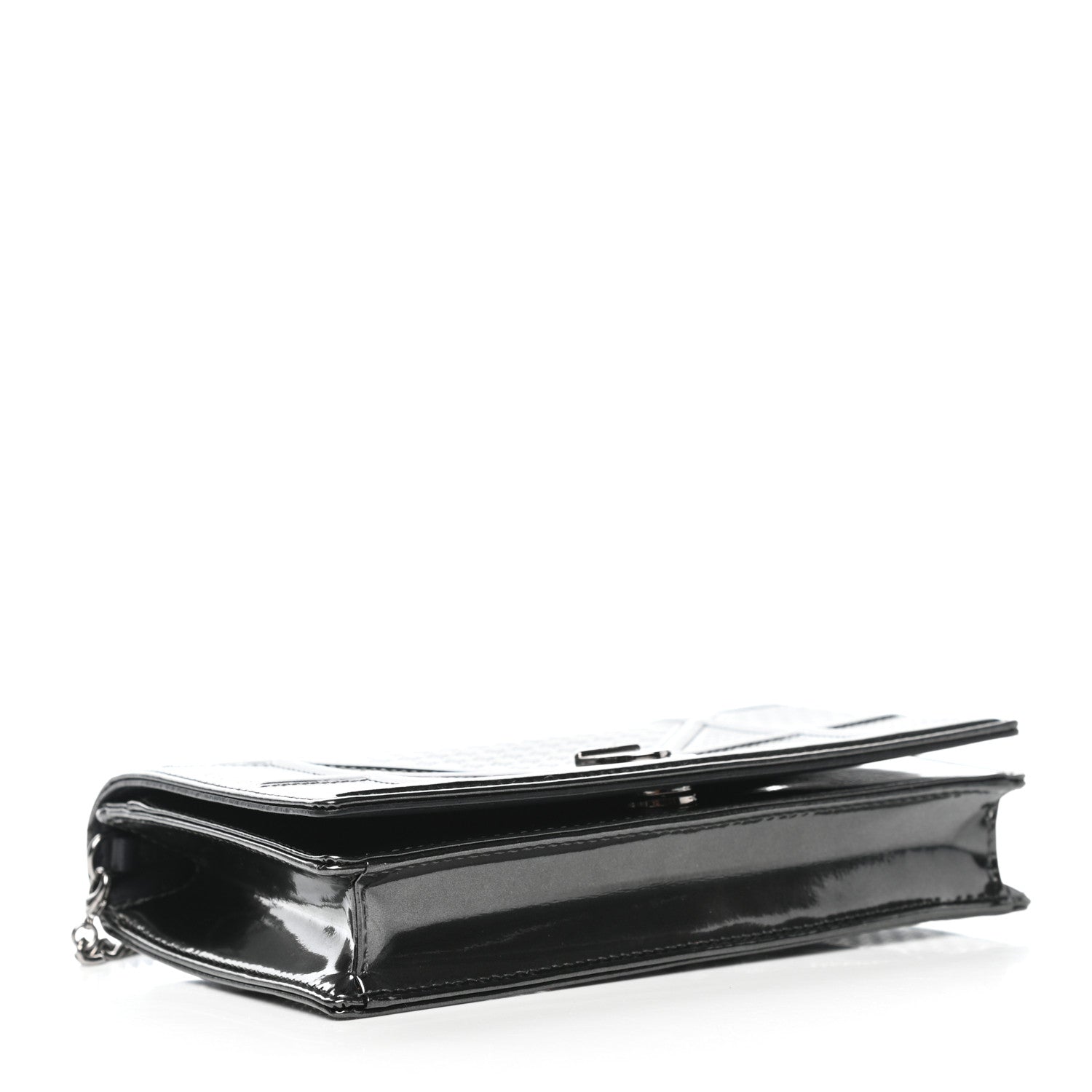 Christian Dior Metallic Patent Micro-Cannage Diorama Wallet on Chain Pouch Onyx Black 4 of 11