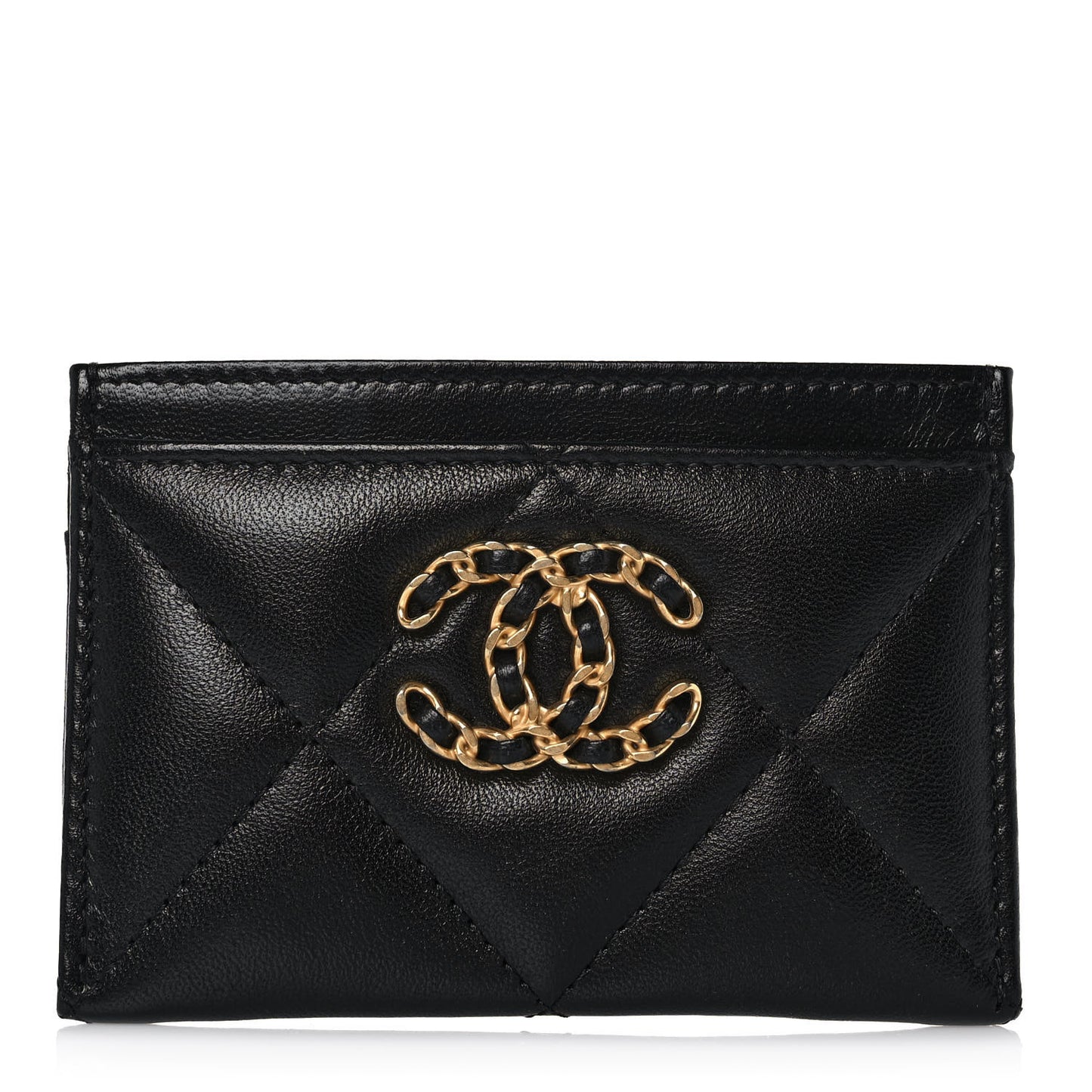 Lambskin Quilted Chanel 19 Card Holder Black