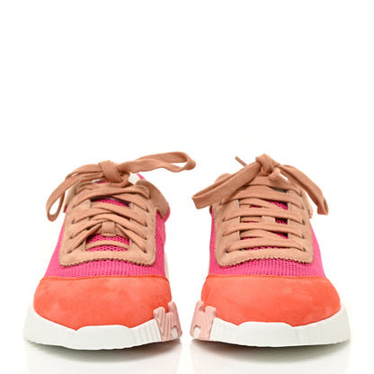 Hermes Air Mesh Suede Goatskin Bouncing Sneakers 37 Rose Multicolor 2 of 13