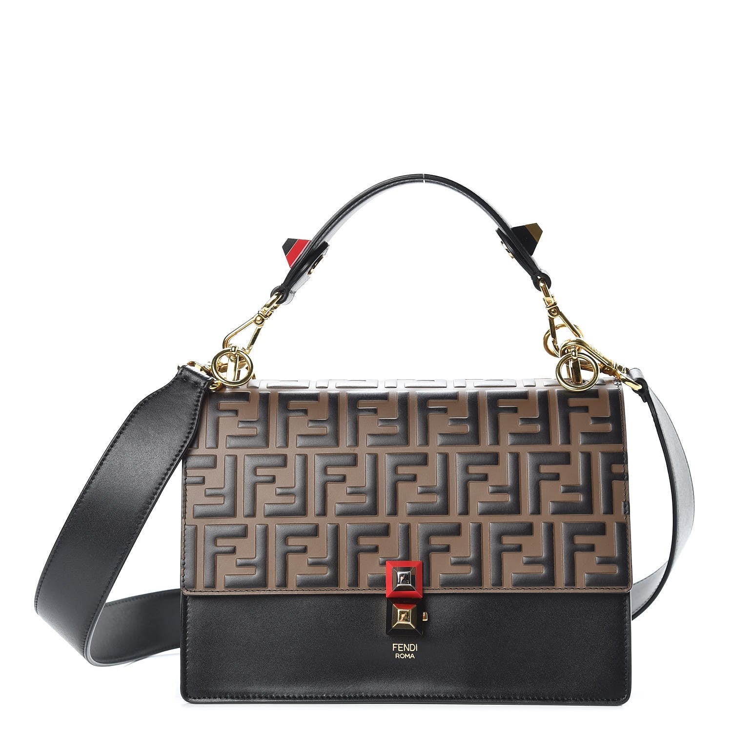 Fendi Vitello Liberty Bi-Color FF 1974 Embossed Kan I Shoulder Bag Black Maya 1 of 11