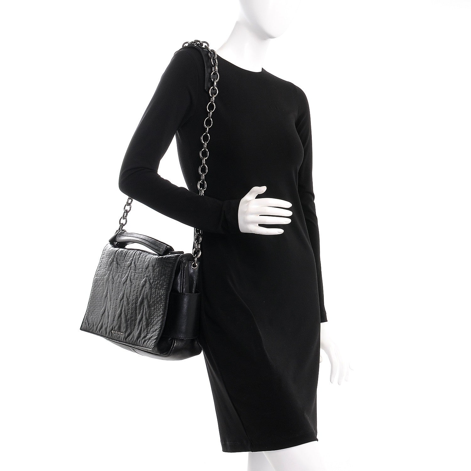 Givenchy Calfskin Cable Embossed Leather Eve Shoulder Bag Black 2 of 14