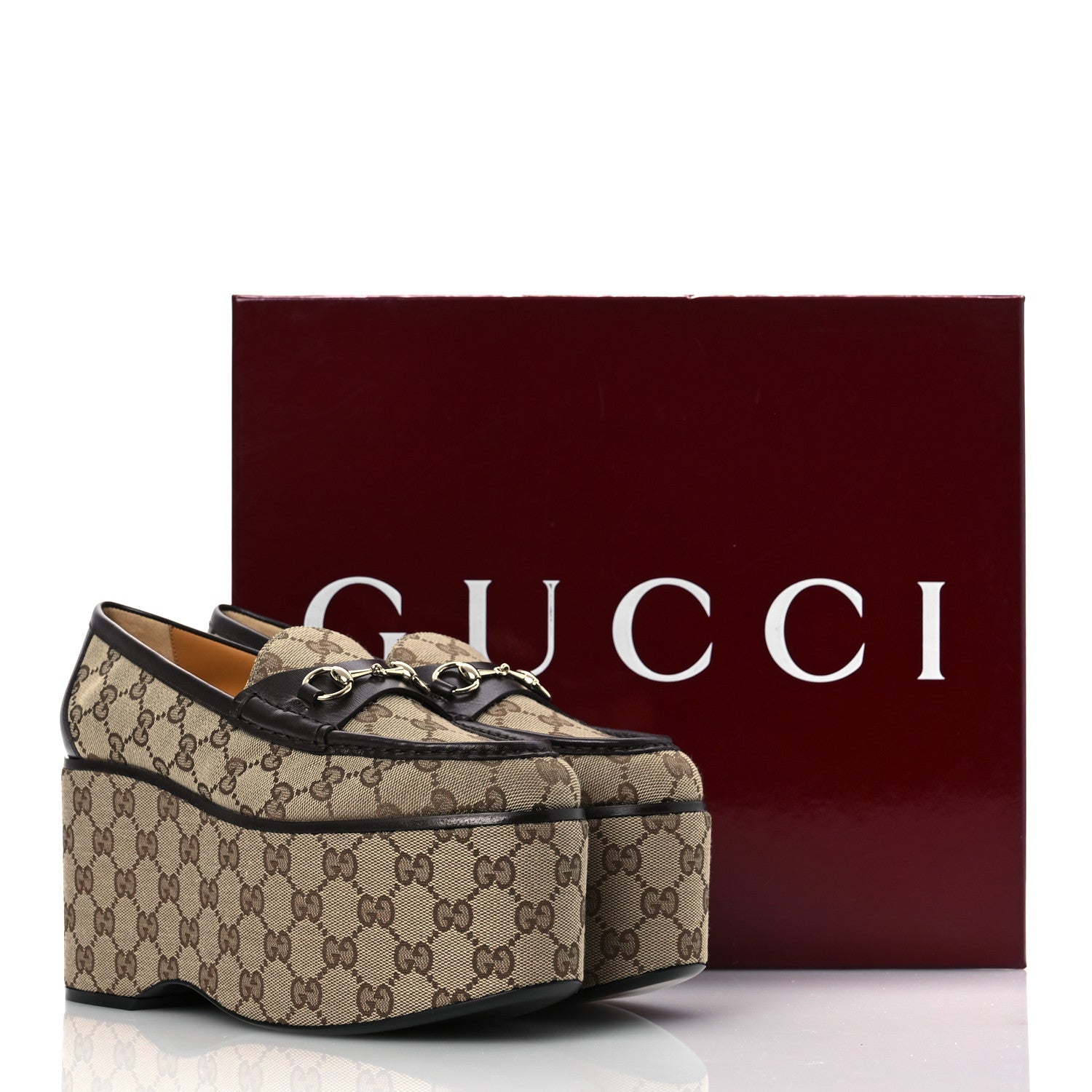 Gucci Canvas GG Monogram Horsebit Calfskin Womens Horsebit Platform Loafers 39.5 Beige Ebony Cocoa 12 of 12