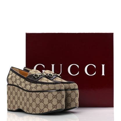 Gucci Canvas GG Monogram Horsebit Calfskin Womens Horsebit Platform Loafers 39.5 Beige Ebony Cocoa 12 of 12
