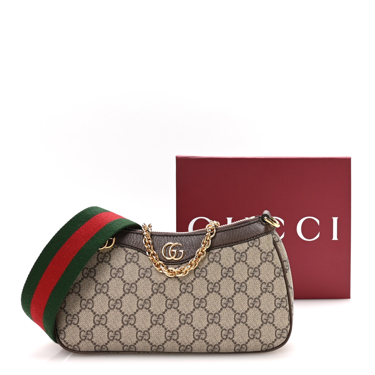 GG Supreme Monogram Textured Dollar Calfskin Web Small Ophidia GG Handbag Beige Ebony New Acero