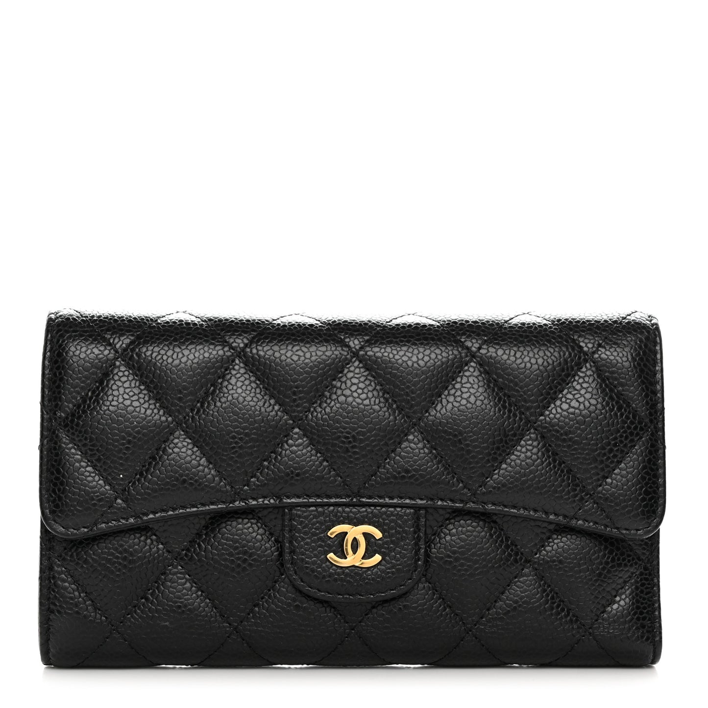 Caviar Quilted Large Flap Wallet Black